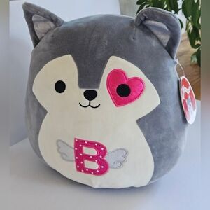 Squishmallow 12" Ryan Husky Dog Initial 'B' Soft Gray Plush NWT